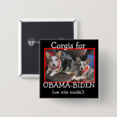 Badge Carré 5 Cm Corgis pour Obama-Biden (Devant & derrière)