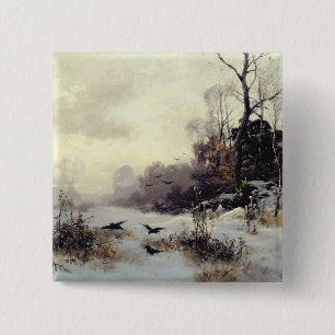 Badge Carré 5 Cm Corneilles en hiver Landscape, 1907
