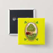 Badge Carré 5 Cm Cornemuses Shamrock Or Vert (Devant & derrière)