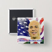 Badge Carré 5 Cm Cory Booker pour l'élection présidentielle américa (Devant & derrière)