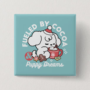 Badge Carré 5 Cm Cosy Puppy Dreams - Chocolat chaud et Noël