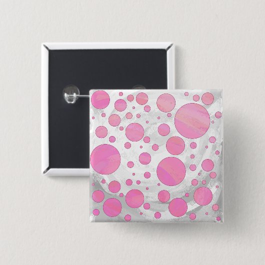 Badge Carré 5 Cm Coton Bonbon Pink Polka Dot (Devant & derrière)