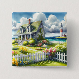 Badge Carré 5 Cm Cottage avec vue sur le phare
