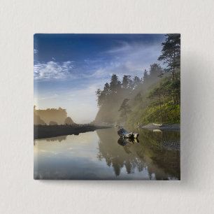Badge Carré 5 Cm Coucher de soleil à Ruby Beach, Parc national Olym