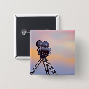 Badge Carré 5 Cm Coucher de soleil de la caméra vidéo vintage
