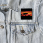 Badge Carré 5 Cm Coucher de soleil éléphant (En situation)
