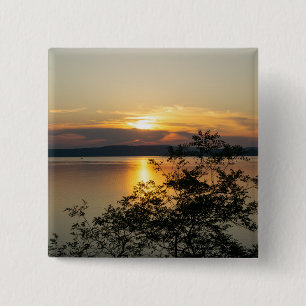 Badge Carré 5 Cm Coucher de soleil sur le lac Balaton, Hongrie.