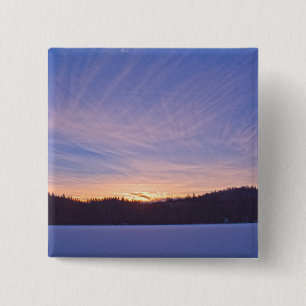 Badge Carré 5 Cm Coucher de soleil sur le lac et les arbres d'hiver