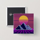 Badge Carré 5 Cm Coucher de soleil Synthwave sur les pyramides pixe (Devant & derrière)