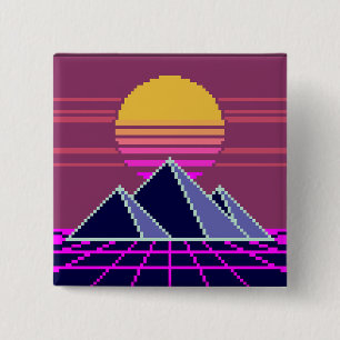 Badge Carré 5 Cm Coucher de soleil Synthwave sur les pyramides pixe