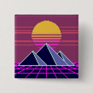 Badge Carré 5 Cm Coucher de soleil Synthwave sur les pyramides pixe