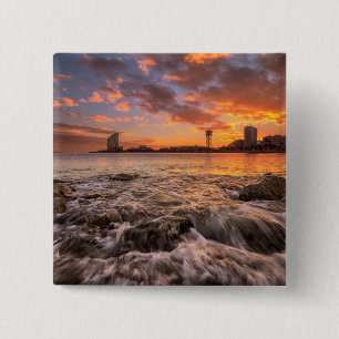 Badge Carré 5 Cm Coucher du soleil à Barcelone