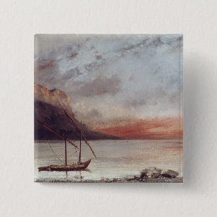 Badge Carré 5 Cm Coucher du soleil au-dessus de lac Leman, 1874