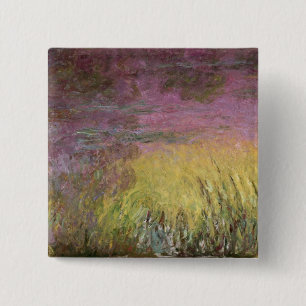 Badge Carré 5 Cm Coucher du soleil de nénuphars de Claude Monet ,