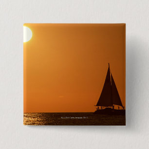 Badge Carré 5 Cm Coucher du soleil et yacht