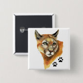 Badge Carré 5 Cm Cougar, Puma, Lion de montagne - Traces animales (Devant & derrière)