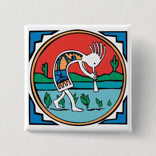 Badge Carré 5 Cm Couleur de Kokopelli (Devant)