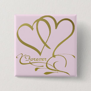 Badge Carré 5 Cm Couleurs de fond modifiables Forever Hearts Gold