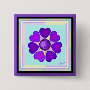 Badge Carré 5 Cm Couleurs pastel & coeurs violets battre