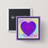 Badge Carré 5 Cm Couleurs pastel & coeurs violets battre (Devant & derrière)