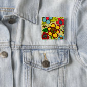 Badge Carré 5 Cm Couleurs urbaines de rétros fleurs (En situation)