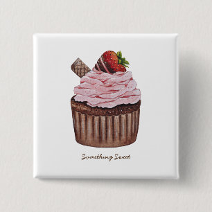 Badge Carré 5 Cm Coupe De Fraise Cute À L'Aquarelle