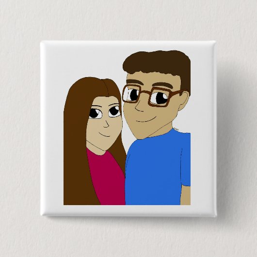 Badge Carré 5 Cm couple Chibi (Devant)