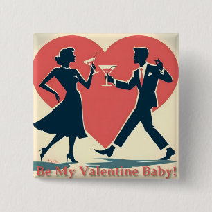 Badge Carré 5 Cm Couple de danseurs hippy modernes de la mi-siècle