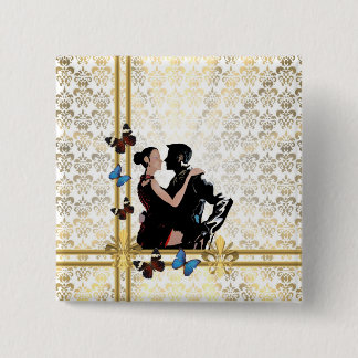 Badge Carré 5 Cm Couple romantique sur damassé blanc