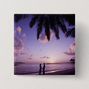 Badge Carré 5 Cm Couple sur la plage, Windjammer Landing, Sainte-Lu