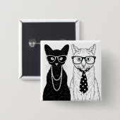 Badge Carré 5 Cm Couples de chat (Devant & derrière)