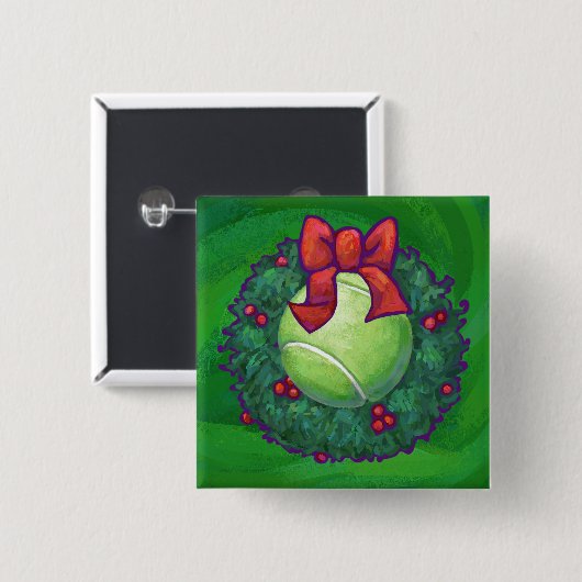 Badge Carré 5 Cm Courbe de Noël de Tennis Ball sur Green (Devant & derrière)