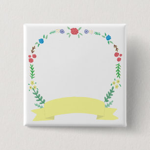Badge Carré 5 Cm Couronne de fleurs sauvages bannière jaune