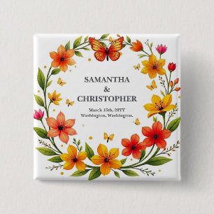 Badge Carré 5 Cm Couronne de papillons floraux Mariage Texte person