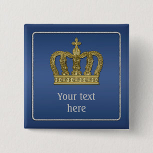 Badge Carré 5 Cm Couronne Royale Dorée II + votre fond & idées