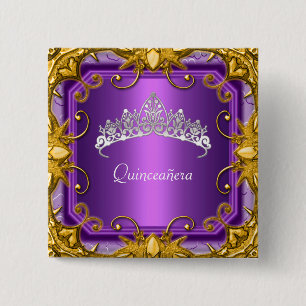 Badge Carré 5 Cm Couronne violette pour fête de Quinceanera 15 ans