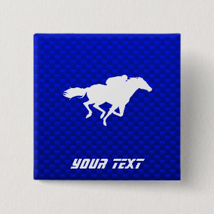 Badge Carré 5 Cm Course de chevaux bleue