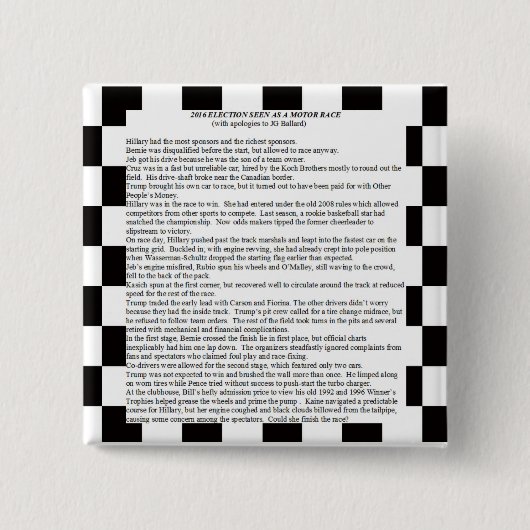 Badge Carré 5 Cm Course présidentielle 2016 (Devant)