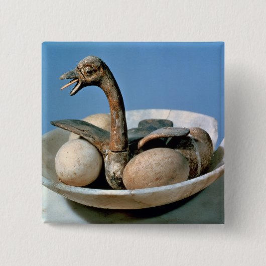 Badge Carré 5 Cm Couvercle d'un pot d'albâtre décoré d'un oiseau (Devant)