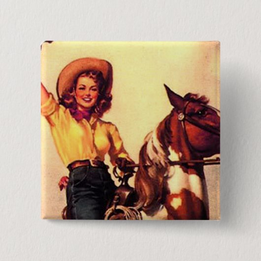 Badge Carré 5 Cm Cow-girl (Devant)