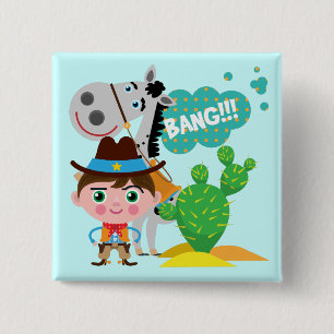 Badge Carré 5 Cm Cowboy et cheval