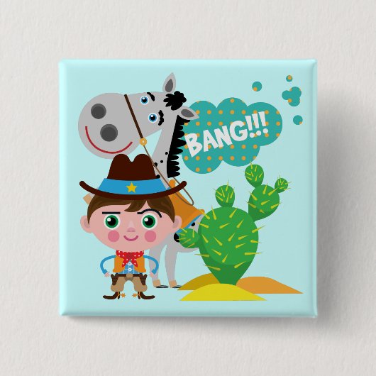 Badge Carré 5 Cm Cowboy et cheval (Devant)