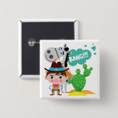 Badge Carré 5 Cm Cowboy et Horse (Devant & derrière)