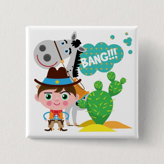 Badge Carré 5 Cm Cowboy et Horse (Devant)