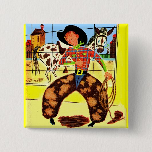 Badge Carré 5 Cm cowboy mignon (Devant)