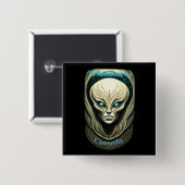 Badge Carré 5 Cm Crâne Alien Tête Thunder_Cove (Devant & derrière)