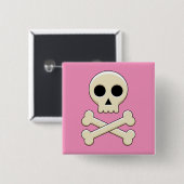 Badge Carré 5 Cm Crâne avec des os (Devant & derrière)
