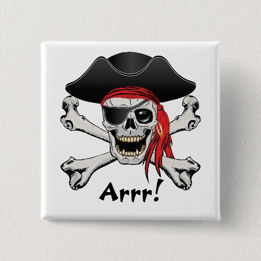 Badge Carré 5 Cm Crâne de pirate (Devant)