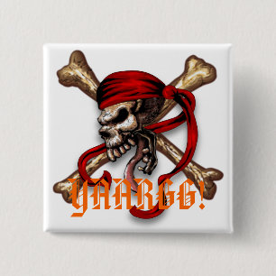 Badge Carré 5 Cm Crâne de pirate d'Ol, YAARGG !
