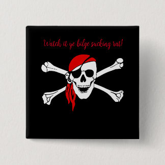 Badge Carré 5 Cm Crâne de pirate personnalisable rat de cale suçote